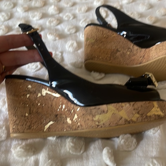 Stuart Weitzman sling back cork platform wedge sandals size 9 / Black - Picture 6 of 6